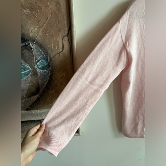 Lemonwood Wool-Cashmere Pink Floral V-neck Pullover Sweater Size Small - Picture 3 of 8